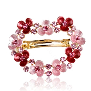 Rhinestone Crystal Floral Hair Barrette Clip Metal Hair Slide - Pink