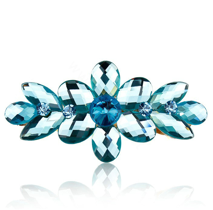 Rhinestone Crystal Flower Hair Clip Barrette Metal Hair Slide - Blue