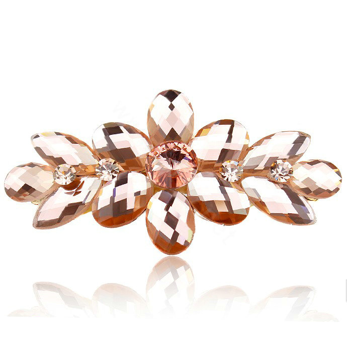 Rhinestone Crystal Flower Hair Clip Barrette Metal Hair Slide - Champagne