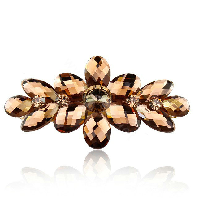 Rhinestone Crystal Flower Hair Clip Barrette Metal Hair Slide - Coffee