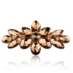Rhinestone Crystal Flower Hair Clip Barrette Metal Hair Slide - Coffee