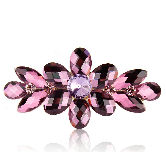 Rhinestone Crystal Flower Hair Clip Barrette Metal Hair Slide - Purple