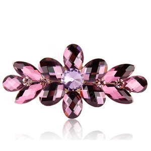 Rhinestone Crystal Flower Hair Clip Barrette Metal Hair Slide - Purple