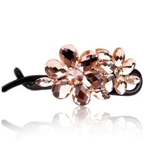 Rhinestone Crystal Flower Twist Hair Clip Slide Clamp Hair Accessories - Champagne