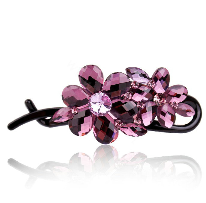 Rhinestone Crystal Flower Twist Hair Clip Slide Clamp Hair Accessories - Purple