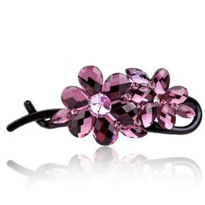 Rhinestone Crystal Flower Twist Hair Clip Slide Clamp Hair Accessories - Purple
