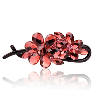 Rhinestone Crystal Flower Twist Hair Clip Slide Clamp Hair Accessories - Red