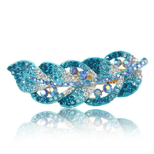 Rhinestone Crystal Leaf Hair Barrette Clip Metal Hair Slide - Blue