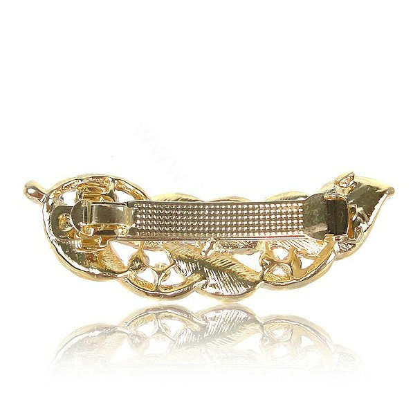Rhinestone Crystal Leaf Hair Barrette Clip Metal Hair Slide - Champagne