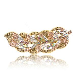 Rhinestone Crystal Leaf Hair Barrette Clip Metal Hair Slide - Champagne