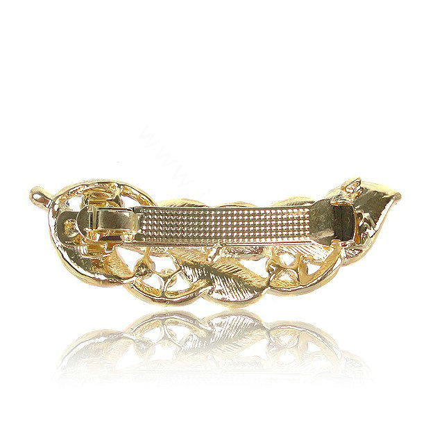 Rhinestone Crystal Leaf Hair Barrette Clip Metal Hair Slide - Pink