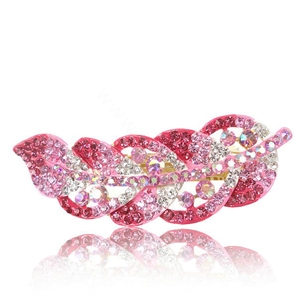 Rhinestone Crystal Leaf Hair Barrette Clip Metal Hair Slide - Pink
