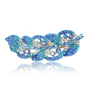 Rhinestone Crystal Leaf Hair Barrette Clip Metal Hair Slide - Sky Blue