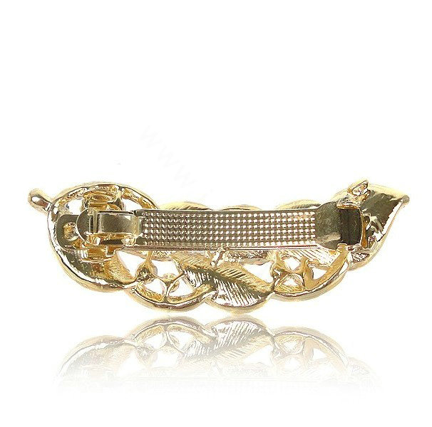 Rhinestone Crystal Leaf Hair Barrette Clip Metal Hair Slide - White