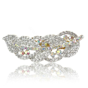 Rhinestone Crystal Leaf Hair Barrette Clip Metal Hair Slide - White