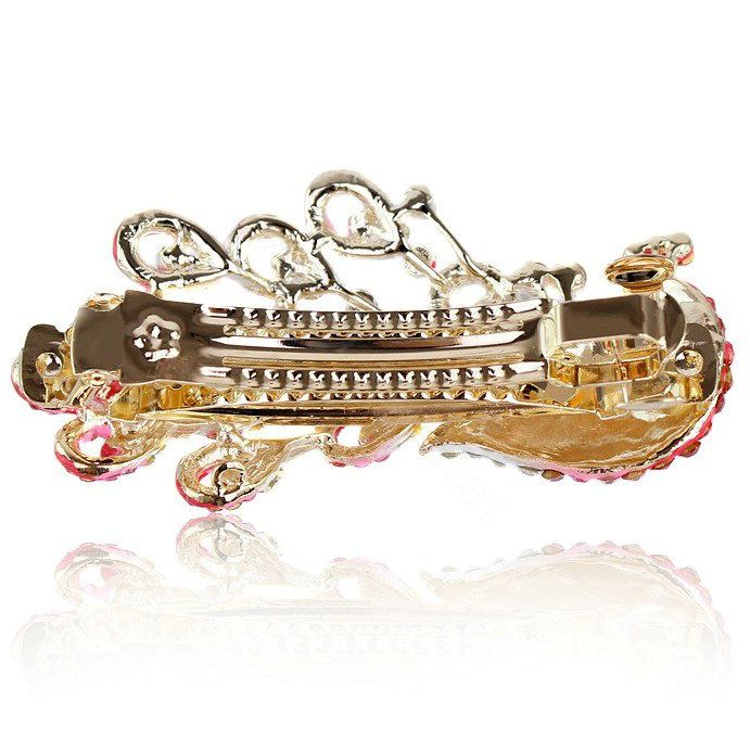 Rhinestone Crystal Peacock Hair Barrette Clip Metal Hair Slide - Champagne