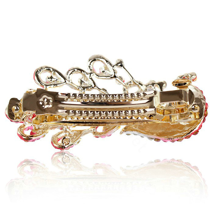 Rhinestone Crystal Peacock Hair Barrette Clip Metal Hair Slide - Pink