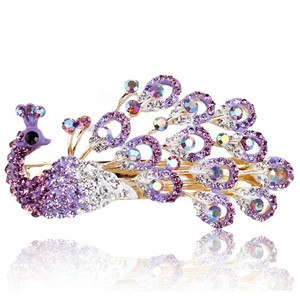 Rhinestone Crystal Peacock Hair Barrette Clip Metal Hair Slide - Purple