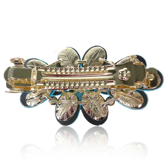 Big Crystal Rhinestone Flower Hair Barrette Clip Metal Hairpin - Blue