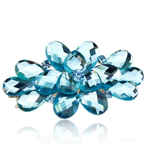 Big Crystal Rhinestone Flower Hair Barrette Clip Metal Hairpin - Blue