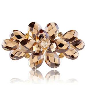 Big Crystal Rhinestone Flower Hair Barrette Clip Metal Hairpin - Coffee