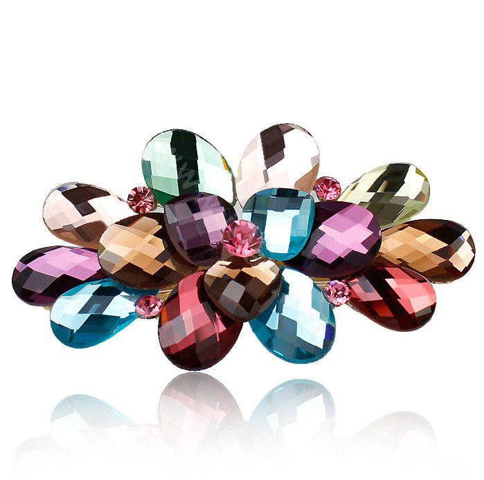 Big Crystal Rhinestone Flower Hair Barrette Clip Metal Hairpin - Multicolor