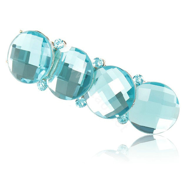 Big Round Crystal Rhinestone Hair Barrette Clip Metal Hairpin - Blue