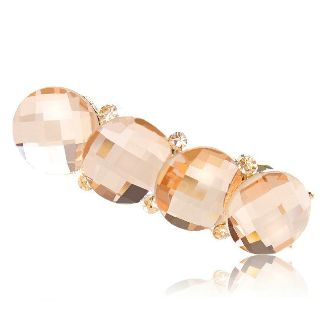 Big Round Crystal Rhinestone Hair Barrette Clip Metal Hairpin - Champagne