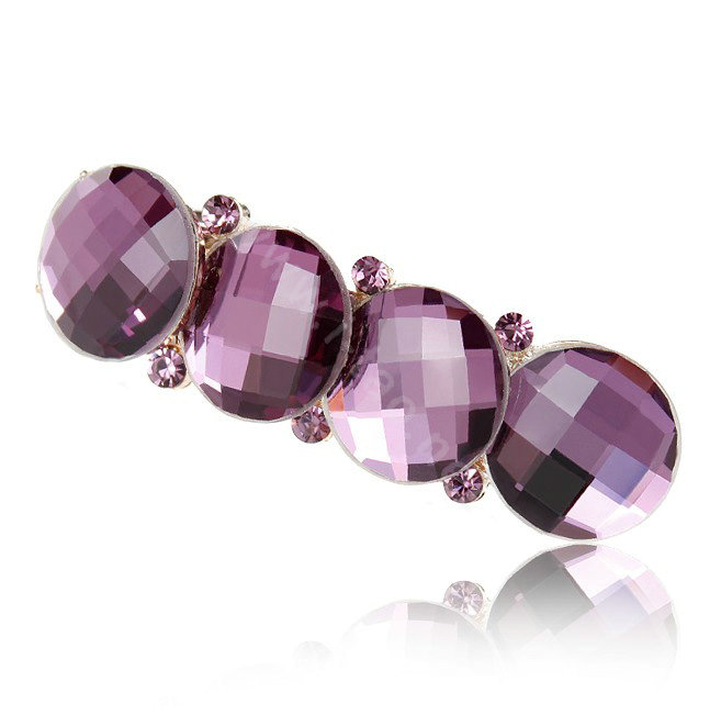 Big Round Crystal Rhinestone Hair Barrette Clip Metal Hairpin - Purple