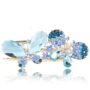 Bling Crystal Rhinestone Butterfly Hair Barrette Clip Metal Hairpin - Blue