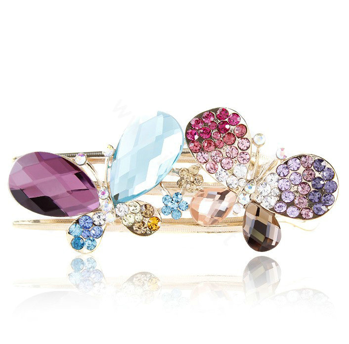 Bling Crystal Rhinestone Butterfly Hair Barrette Clip Metal Hairpin - Multicolor