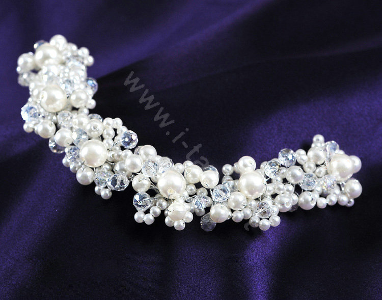 Bridal Jewelry White crystal pearl headpiece headband floral Wedding hair accessories