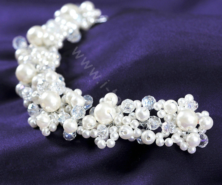 Bridal Jewelry White crystal pearl headpiece headband floral Wedding hair accessories
