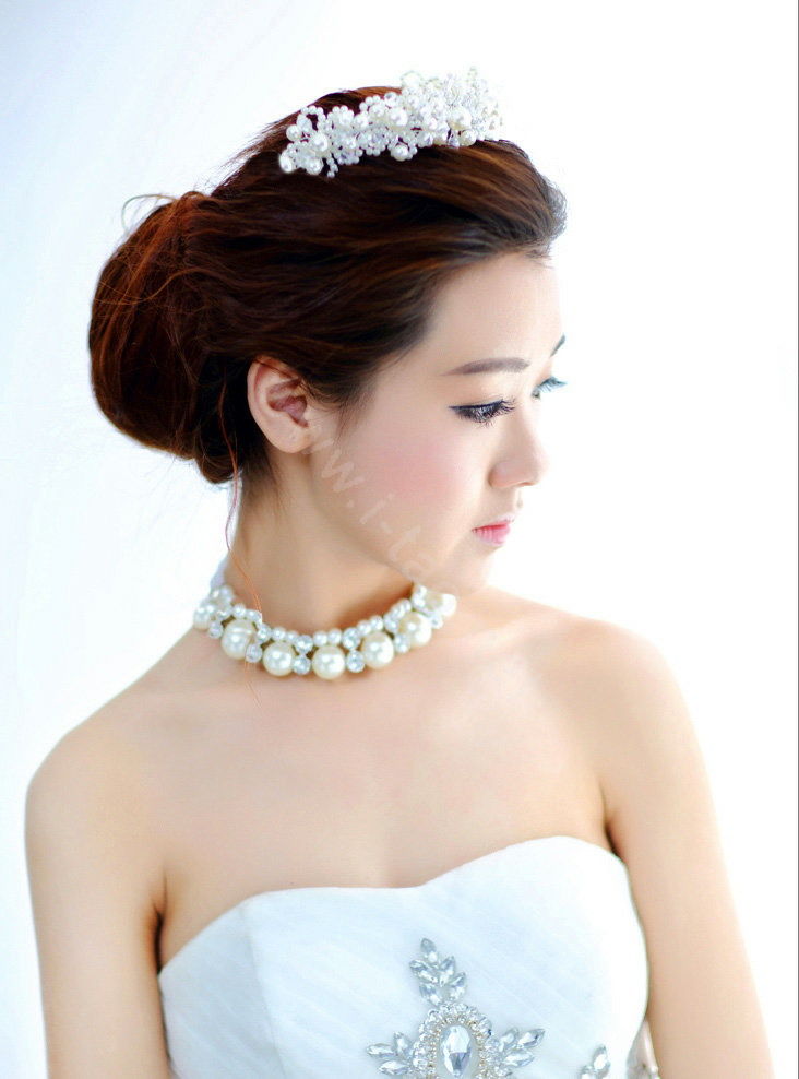 Bridal Jewelry White crystal pearl headpiece headband floral Wedding hair accessories