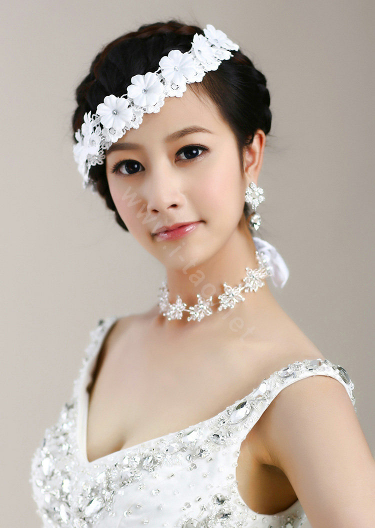 Bridal Jewelry crystal Lace ribbon headband Headwear floral Wedding hair accessories