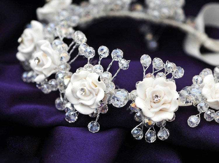 Bridal Jewelry crystal bead pearl headpiece headband floral Wedding hair accessories