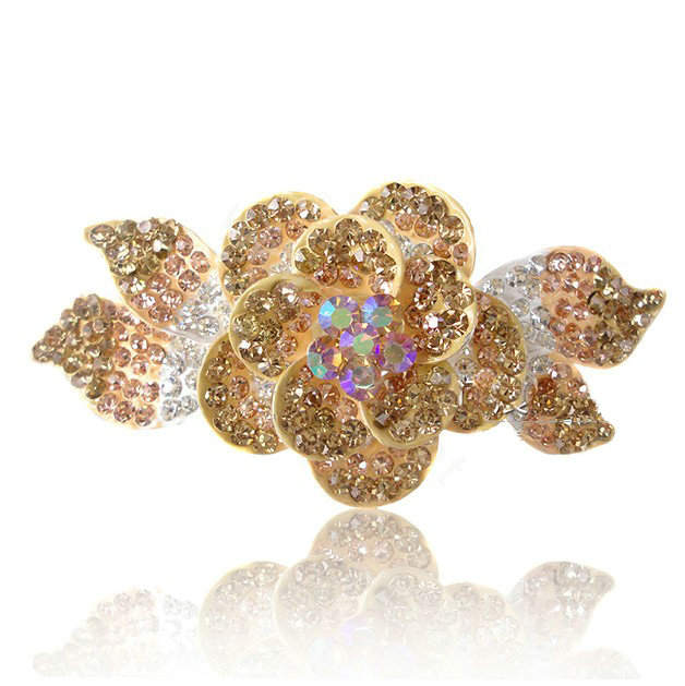 Crystal Rhinestone Elegant Flower Hair Barrette Clip Metal Hairpin - Champagne