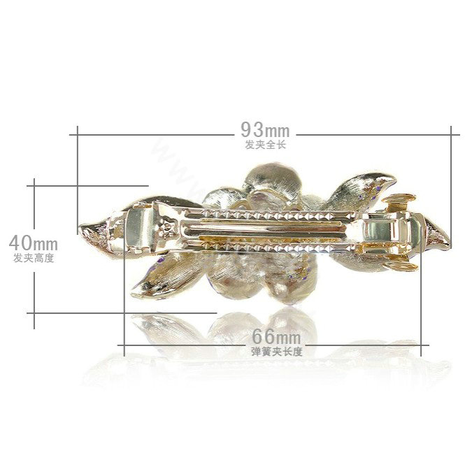 Crystal Rhinestone Elegant Flower Hair Barrette Clip Metal Hairpin - Champagne