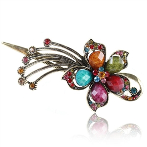 Crystal Rhinestone Flower Retro Hairpin Duckbill Clip Hair Slide Clamp - Multicolor