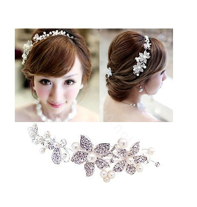 Wedding Bridal Jewelry crystal pearl headpiece headband floral hair accessories