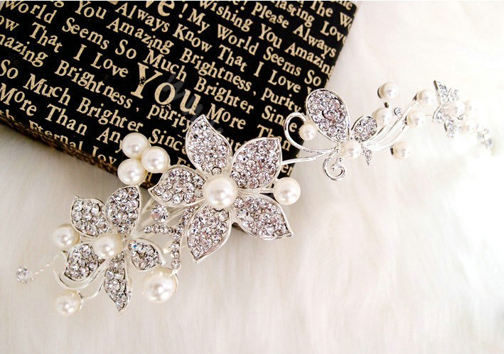 Wedding Bridal Jewelry crystal pearl headpiece headband floral hair accessories