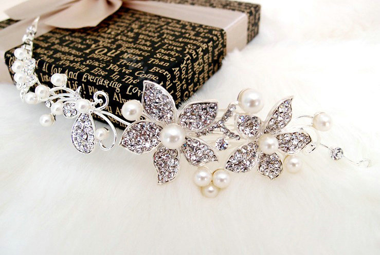 Wedding Bridal Jewelry crystal pearl headpiece headband floral hair accessories
