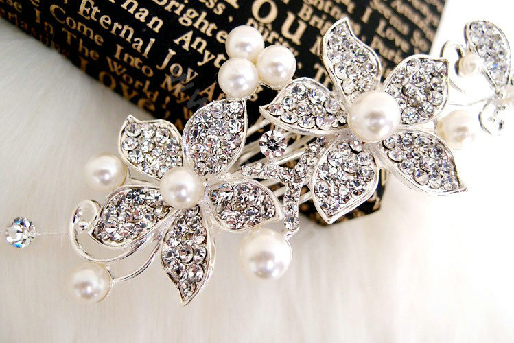 Wedding Bridal Jewelry crystal pearl headpiece headband floral hair accessories