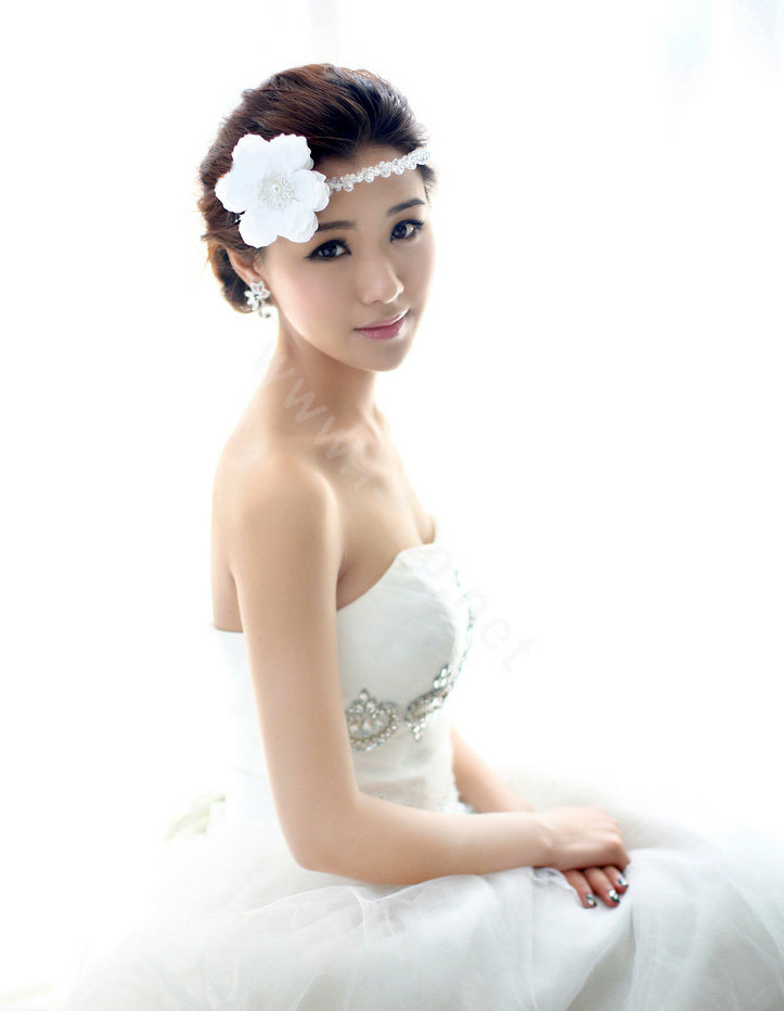 Wedding Bride Jewelry Crystal Beaded Headpiece Headband Flower Hair accessory