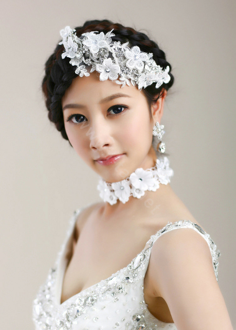 Wedding Bride Jewelry Crystal Flower Lace Headband Headpiece Rhinestone Hair Accessories