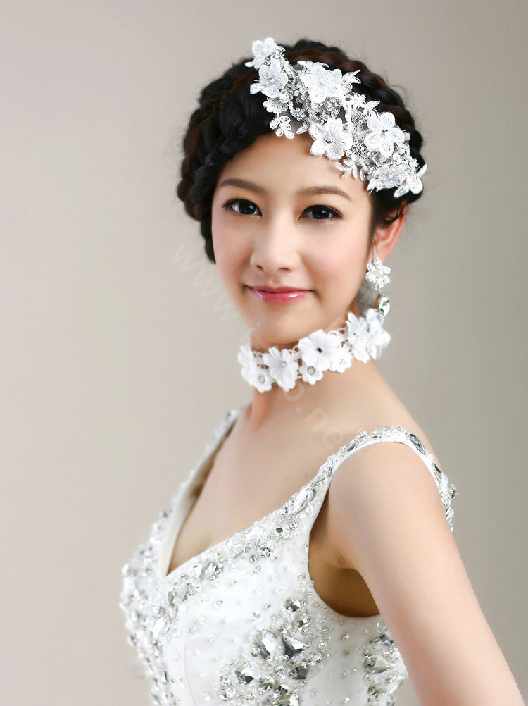 Wedding Bride Jewelry Crystal Flower Lace Headband Headpiece Rhinestone Hair Accessories