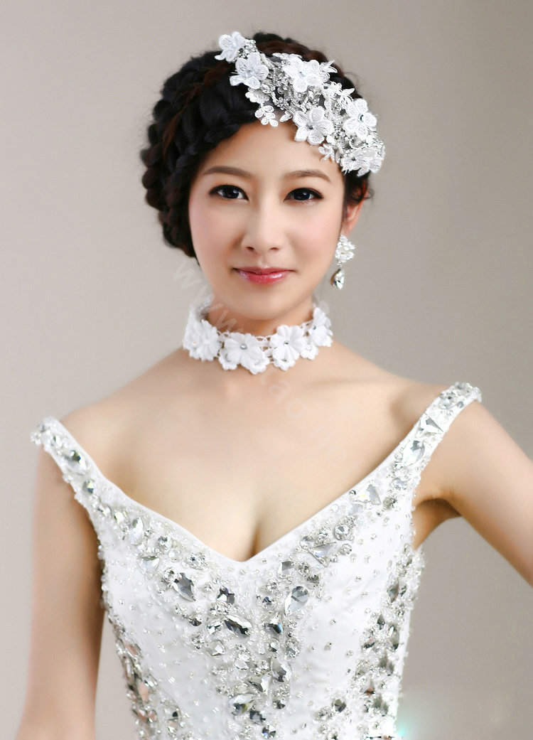 Wedding Bride Jewelry Crystal Flower Lace Headband Headpiece Rhinestone Hair Accessories