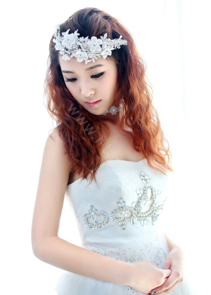 Wedding Bride Jewelry Crystal Flower Lace Headband Headpiece Rhinestone Hair Accessories