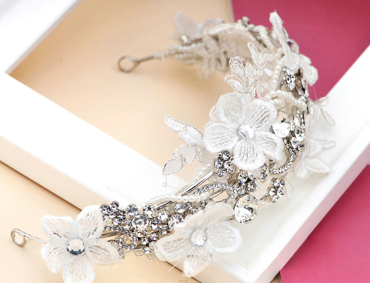 Wedding Bride Jewelry Crystal Flower Lace Headband Headpiece Rhinestone Hair Accessories