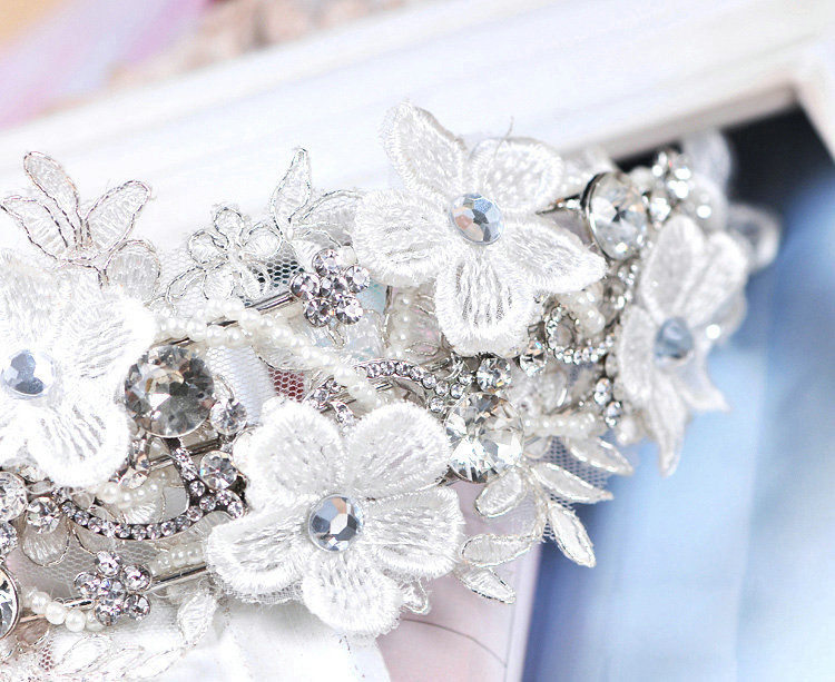 Wedding Bride Jewelry Crystal Flower Lace Headband Headpiece Rhinestone Hair Accessories